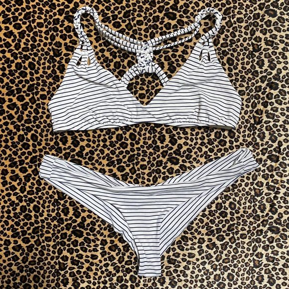 Acacia Swimwear Black and White Striped Bikini - Picture 1 of 4